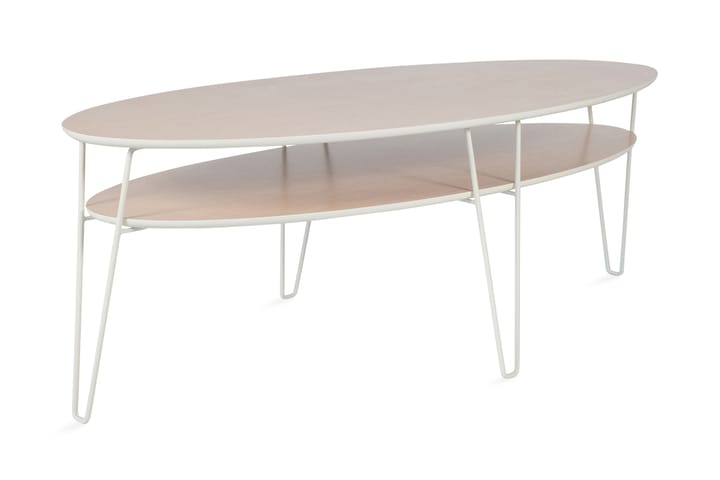 Soffbord Leon 150 cm Ovalt med Förvaring Hyllor - Ek/Vit - Möbler - Bord & matgrupp - Soffbord