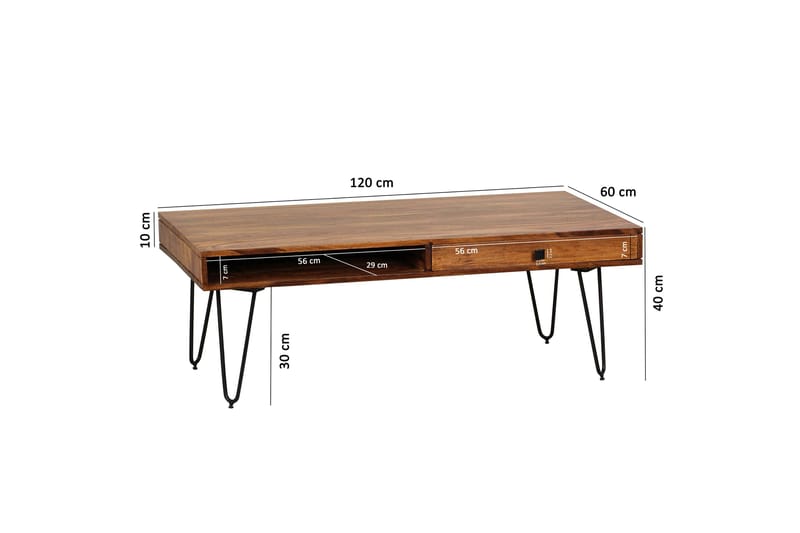 Soffbord Lochside 117 cm med Förvaring 2 Lådor + Hyllor - Massivt Trä - Möbler - Bord & matgrupp - Soffbord