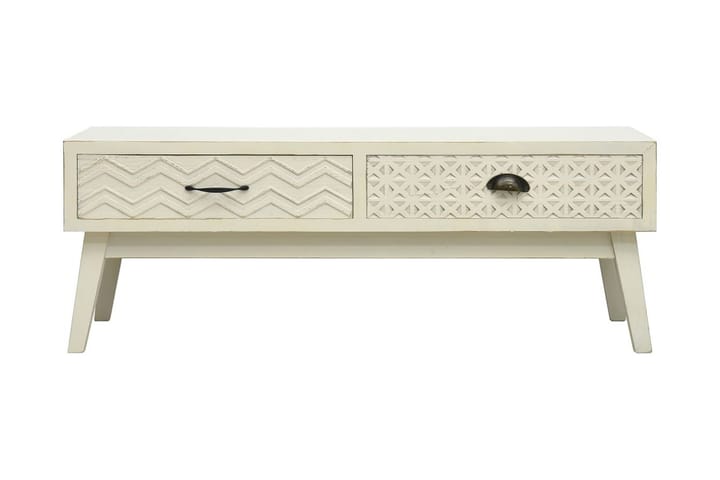 Soffbord med 2 lådor sniderier grå 110x50x40 cm trä - Grå - Möbler - Bord & matgrupp - Soffbord