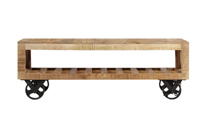 Soffbord med hjul massivt mangoträ 110x50x37 cm - Brun - Möbler - Bord & matgrupp - Soffbord