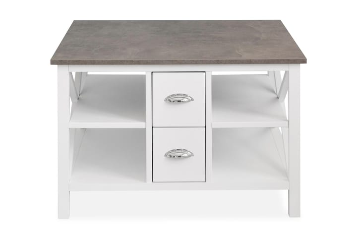 Soffbord Mikael 80 cm med Förvaring Hyllor + 2 Lådor - Grå/Vit - Möbler - Bord & matgrupp - Soffbord