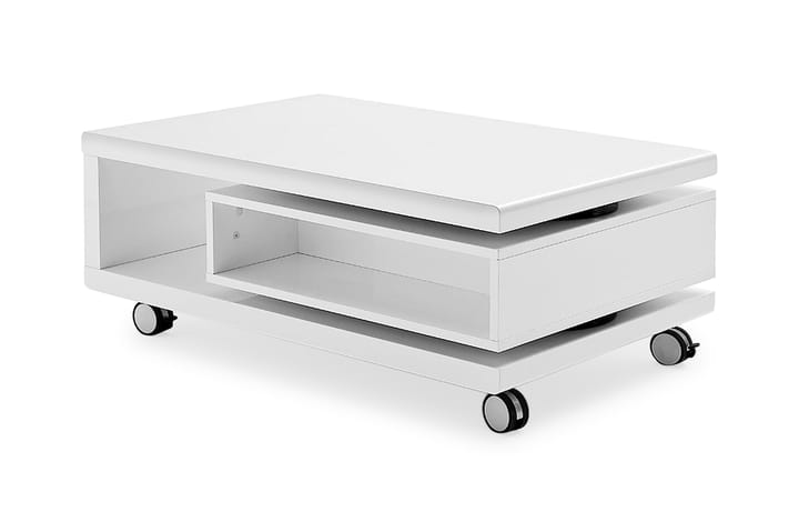 Soffbord Nadir 90 cm med Förvaring Hyllor på Hjul - Vitlack/Svart - Möbler - Bord & matgrupp - Soffbord