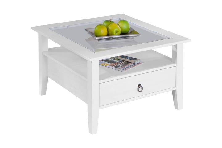 Soffbord Narcian 75 cm med Förvaring Hylla + Låda - Vit - Möbler - Bord & matgrupp - Soffbord