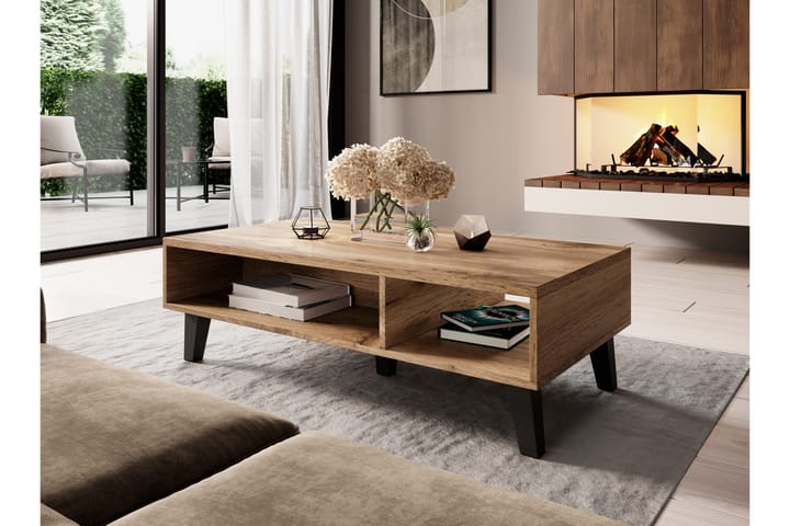 Soffbord Navsari 110 cm med Förvaring Hyllor - Ekfärg/Antracit - Möbler - Bord & matgrupp - Soffbord