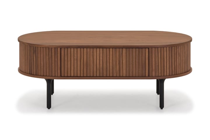 Soffbord Neandir 118 cm Ovalt med Förvaring Låda - Massiv Valnöt/Svart - Möbler - Bord & matgrupp - Soffbord