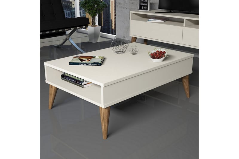 Soffbord Nyarai 90 cm med Förvaring Hylla - Krämvit/Natur - Möbler - Bord & matgrupp - Soffbord
