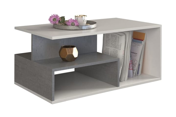 Soffbord Pirwala 90 cm med Förvaring Hyllor - Betonggrå/Vit - Möbler - Bord & matgrupp - Soffbord