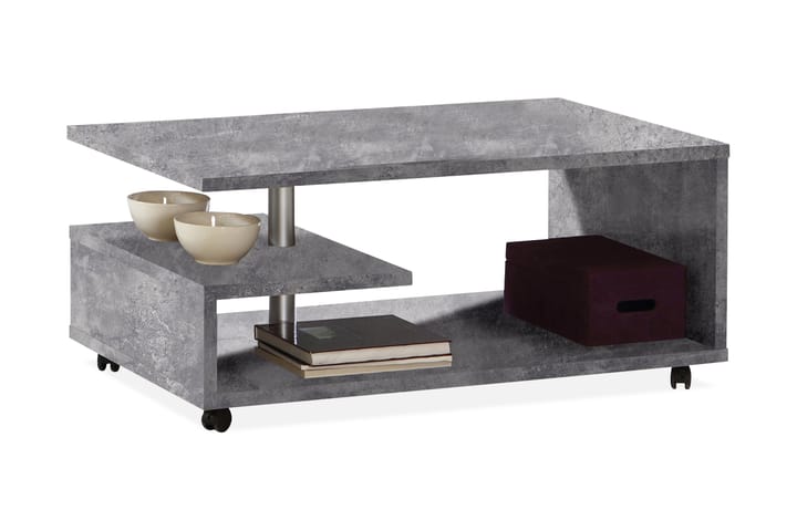 Soffbord Randels 105 cm med Förvaring Hyllor på Hjul - Betonggrå - Möbler - Bord & matgrupp - Soffbord