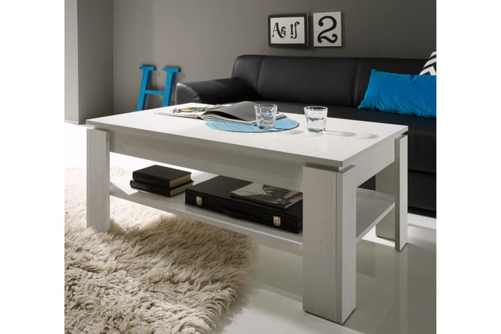 Soffbord Rifallet 110 cm med Förvaring Hylla - Vit Tallstruktur - Möbler - Bord & matgrupp - Soffbord