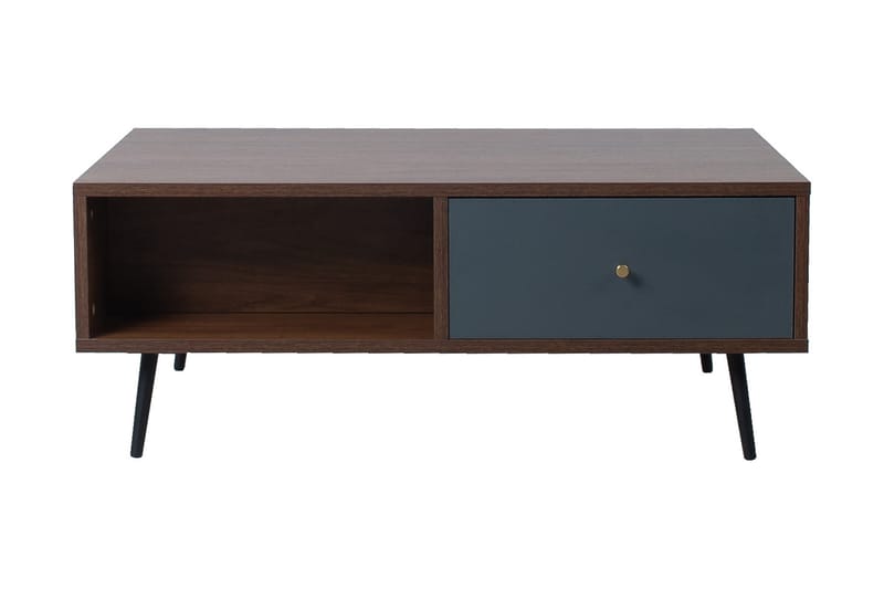 Soffbord Rionaia 98 cm med Förvaring Lådor + Hyllor - Valnötsbrun/Grå - Möbler - Bord & matgrupp - Soffbord