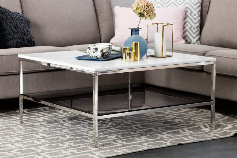 Soffbord Riseine 90 cm med Förvaring Marmor - Vit/Stål - Möbler - Bord & matgrupp - Soffbord