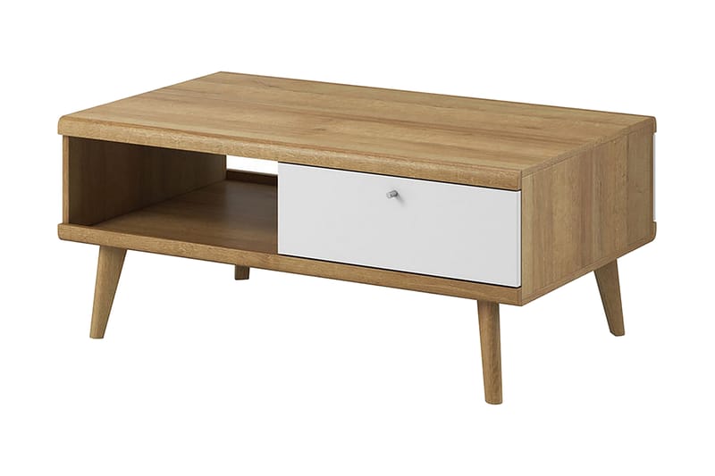 Soffbord Rocio 107 cm med Förvaring 2 Lådor + Hylla - Ekfärg/Vit - Möbler - Fåtölj & stolar - Fåtölj