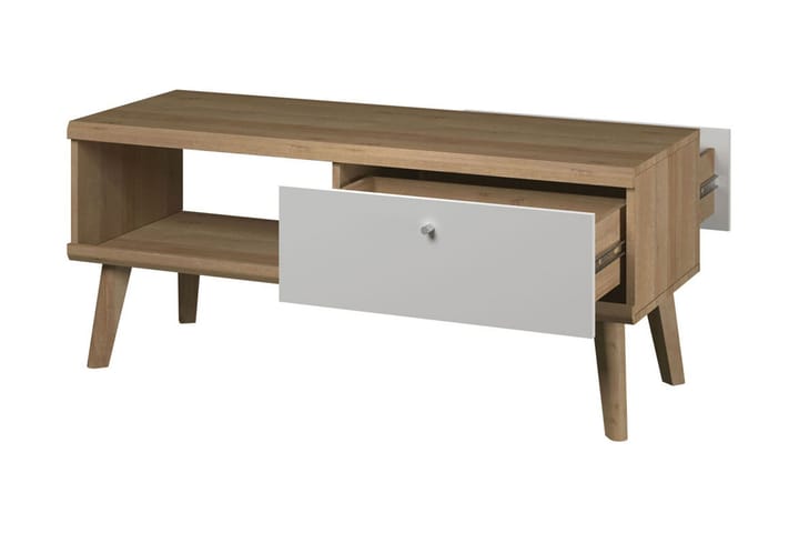 Soffbord Rocio 107 cm med Förvaring 2 Lådor + Hylla - Ekfärg/Vit - Möbler - Bord & matgrupp - Soffbord