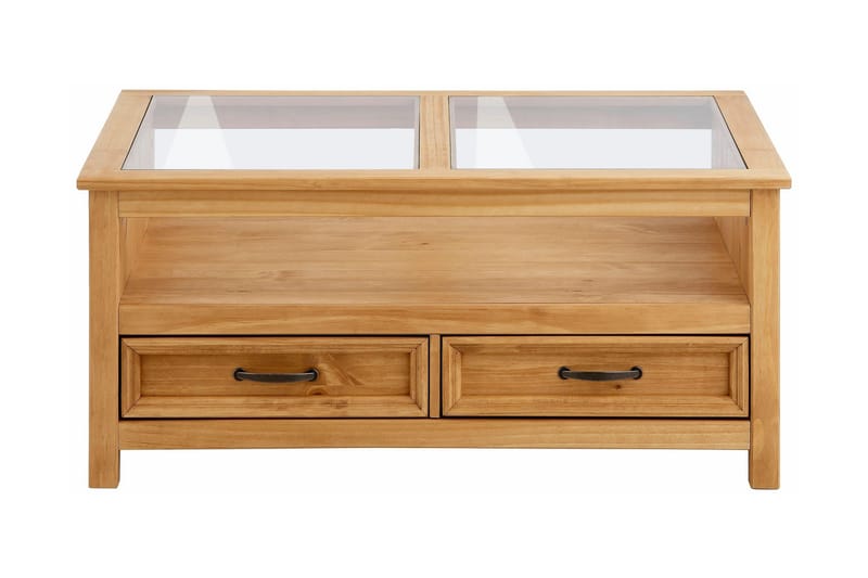 Soffbord Sedina 100 cm med Förvaring 2 Lådor + Hylla - Glas/Brun - Möbler - Bord & matgrupp - Soffbord