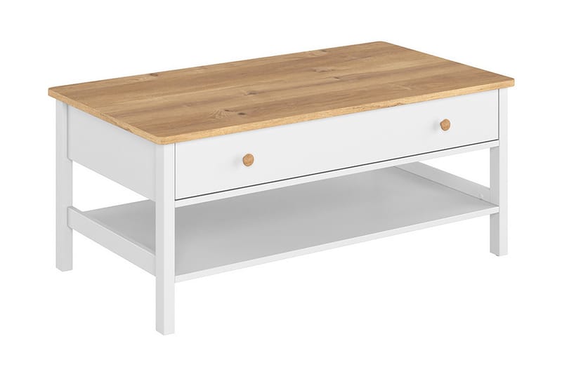 Soffbord Storina 110 cm med Förvaring Låda + Hylla - Beige/Vit - Möbler - Bord & matgrupp - Soffbord