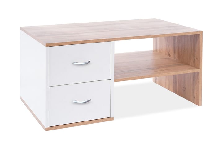 Soffbord Stovall 100 cm med Förvaring Lådor + Hylla - Ekfärg/Mattvit - Möbler - Bord & matgrupp - Soffbord - Soffbord med förvaring