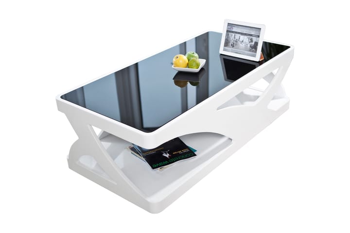 Soffbord Ukrinai 120 cm med Förvaring Hylla - Glas/Vit/Svart - Servering & matlagning - Porslin