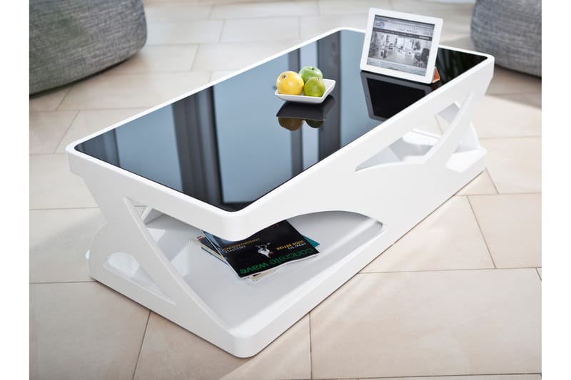 Soffbord Ukrinai 120 cm med Förvaring Hylla - Glas/Vit/Svart - Möbler - Bord & matgrupp - Soffbord