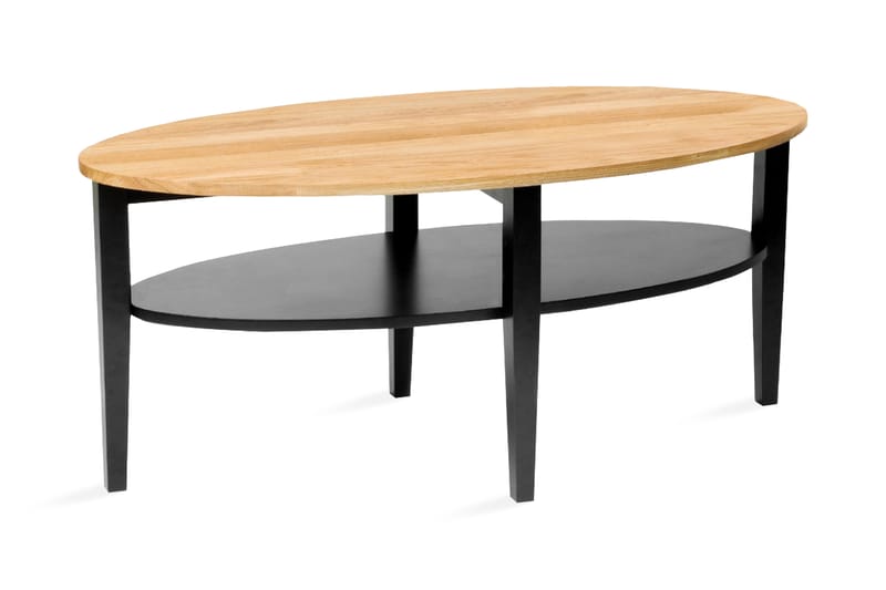 Soffbord Vanstad 120 cm Ovalt med Förvaring Hylla - Massiv Ek/Svart - Möbler - Bord & matgrupp - Soffbord - Soffbord med förvaring