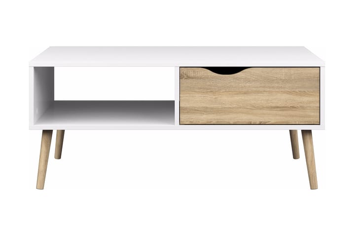 Soffbord Vasiliki 99 cm med Förvaring Låda + Hylla - Vit/Ekfärg - Möbler - Bord & matgrupp - Soffbord