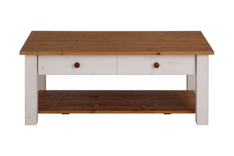 Soffbord Yamina 100 cm med Förvaring 2 Lådor + Hylla - Vit/Brun - Möbler - Bord & matgrupp - Soffbord