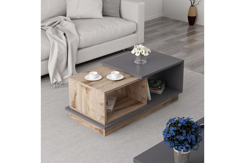 Soffbord Zebrene 90 cm med Förvaring Hyllor - Antracit/Natur - Möbler - Bord & matgrupp - Soffbord