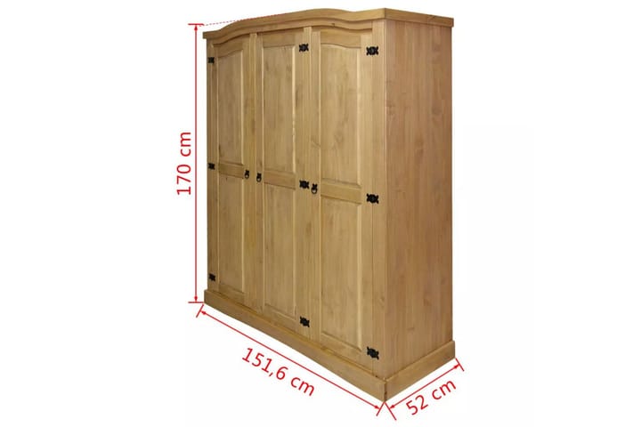 Garderob i mexikansk Coronastil furu 3 dörrar - Brun - Möbler - Förvaring - Garderober & garderobssystem