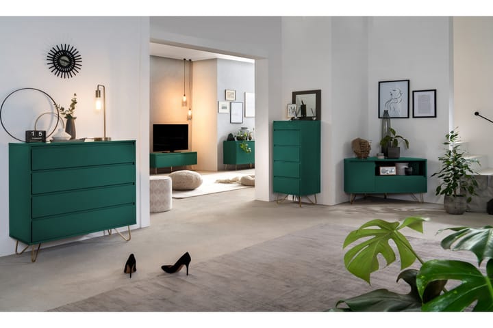 Byrå Uscione 40x45 cm 4 Lådor + Hylla med Spegel - Grön/Mässing - Möbler - Förvaring - Köpmansdisk