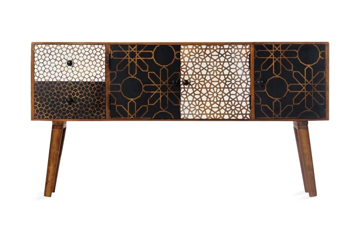 Skänk med mönster 130x30x70 cm massivt mangoträ - Brun - Möbler - Förvaring - Sideboard & skänk