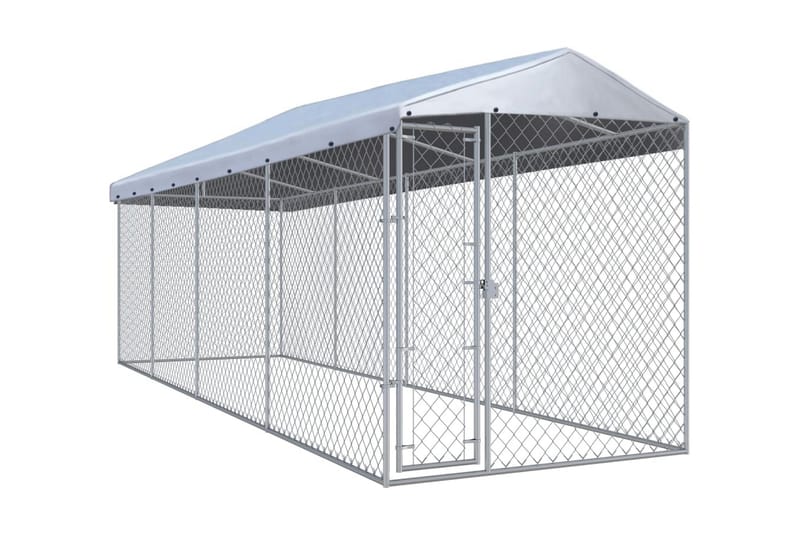 Hundkennel för utomhusbruk med tak 760x190x225 cm - Silver - Möbler - Husdjursmöbler - Hundmöbler - Hundkoja & hundhus