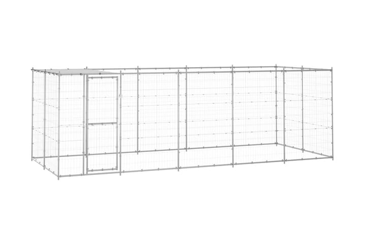 Hundgård för utomhusbruk galvaniserat stål med tak 12,1 m² - Silver - Möbler - Husdjursmöbler - Hundtillbehör & hundaccessoarer - Hundgrind & hundstaket