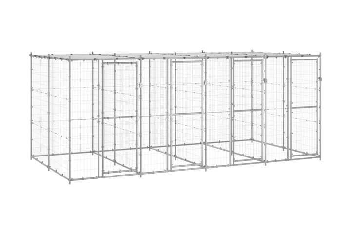 Hundgård för utomhusbruk galvaniserat stål med tak 9,68 m² - Silver - Möbler - Husdjursmöbler - Hundtillbehör & hundaccessoarer - Hundgrind & hundstaket