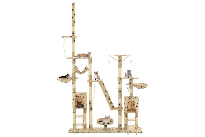 Katträd med klöspelare i sisal 230-250 cm tassavtryck beige - Beige - Möbler - Husdjursmöbler - Kattmöbler - Klösträd & klösmöbler