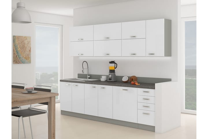 Köksmöbelset Bianco - Grå/Vit Högglans - Möbler - Köksmöbler - Möbelset för kök & matplats