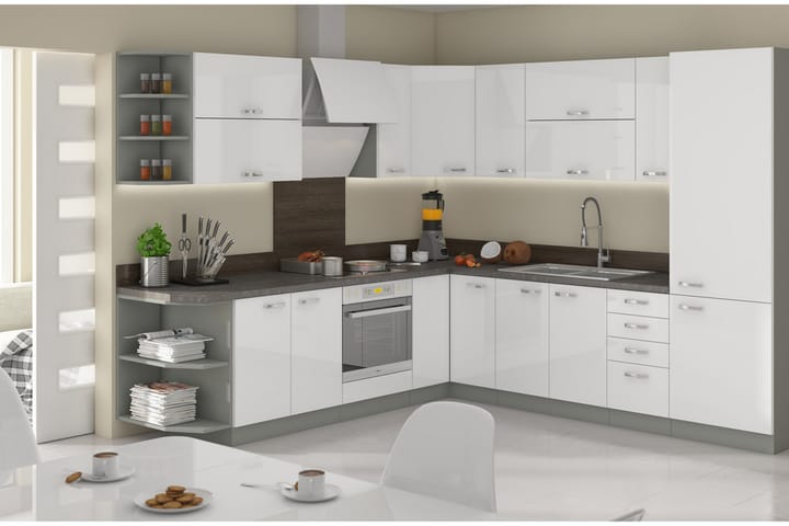 Köksmöbelset Bianco - Grå/Vit Högglans - Möbler - Köksmöbler - Möbelset för kök & matplats