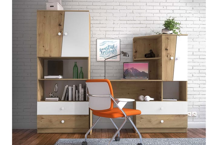 Möbelset för Kontor Staton - Natur/Vit - Möbler - Bord & matgrupp - Avlastningsbord & sidobord - Sängbord & nattduksbord