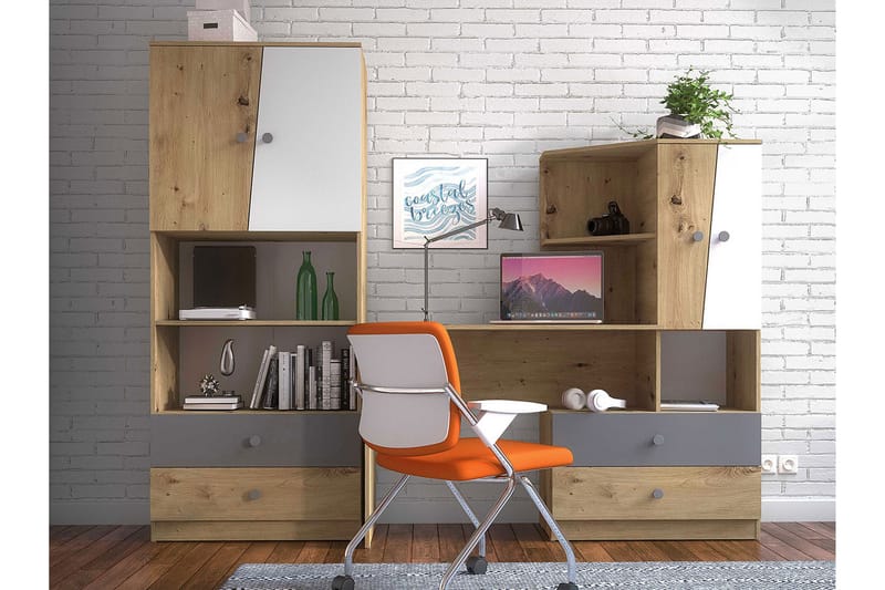 Möbelset för Kontor Staton - Natur/Vit/Grå - Möbler - Bord & matgrupp - Avlastningsbord & sidobord - Sängbord & nattduksbord
