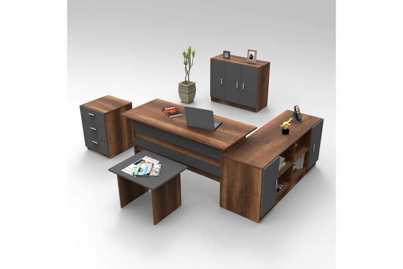 Möbelset Kontor Atenguilo - Teak/Antracit - Möbler - Kontorsmöbler - Möbelset för kontor