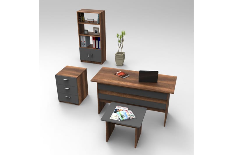 Möbelset Kontor Elmorral - Teak/Antracit - Möbler - Kontorsmöbler - Möbelset för kontor