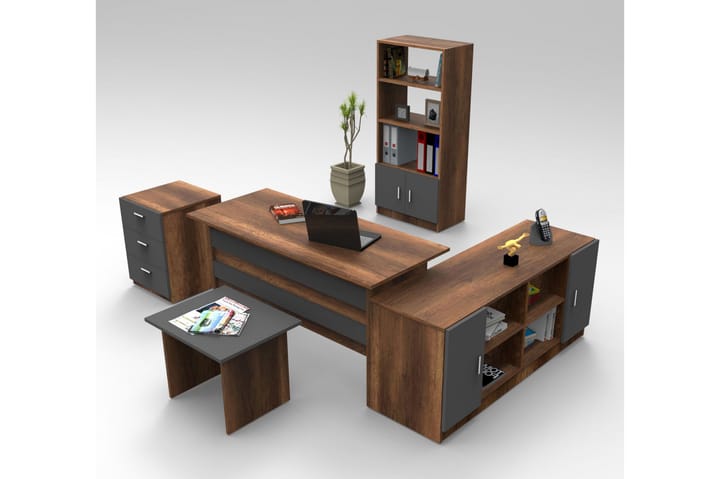 Möbelset Kontor ERTONSEA - Teak/Antracit - Möbler - Kontorsmöbler - Möbelset för kontor