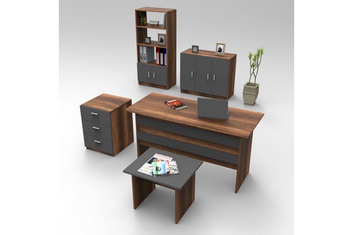 Möbelset Kontor Galkun - Teak/Antracit - Möbler - Kontorsmöbler - Möbelset för kontor