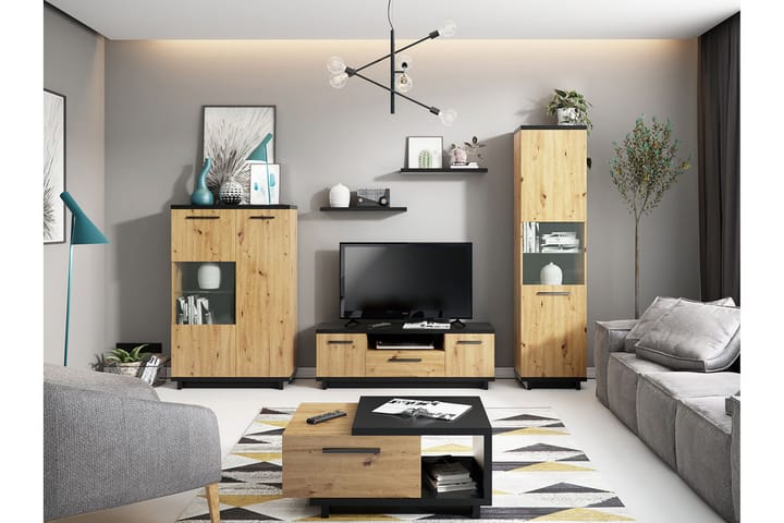 Vardagsrumsset Idelle - Ek/Svart - Möbler - Möbelset - Möbelset för vardagsrum