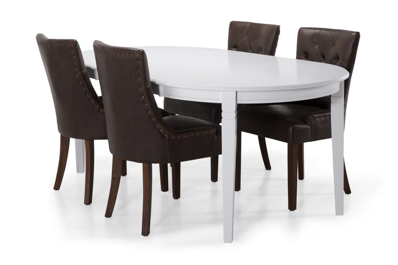 Matbord Lowisa med 4 st Hermione stolar - Vit|Brun - Möbler - Matgrupper - Oval matgrupp