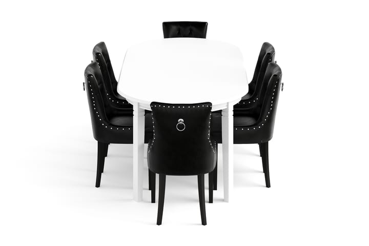 Matbord Lowisa med 6 st Tuva stolar - Vit|Svart - Möbler - Matgrupper - Oval matgrupp