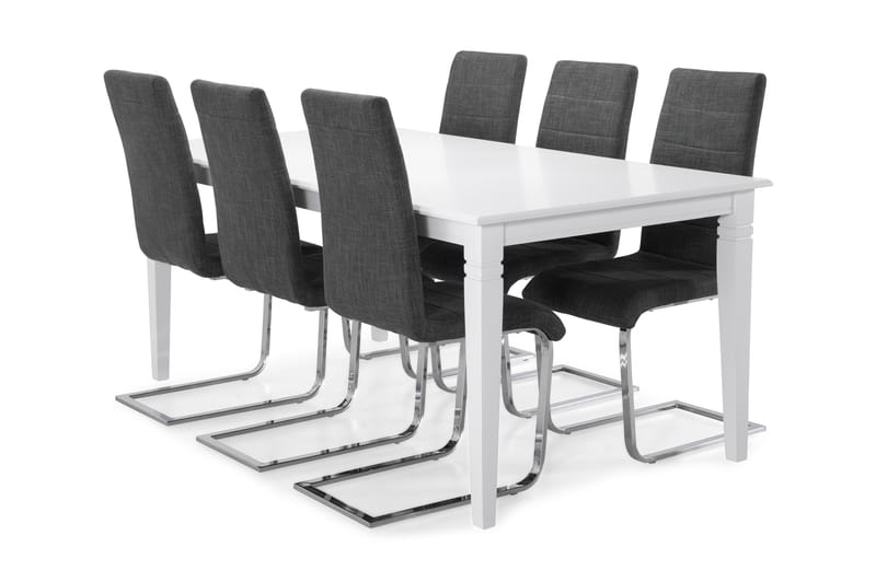 Matbord Twain med 6 st Jack stolar - Vit|Grå - Möbler - Matgrupper - Rektangulär matgrupp
