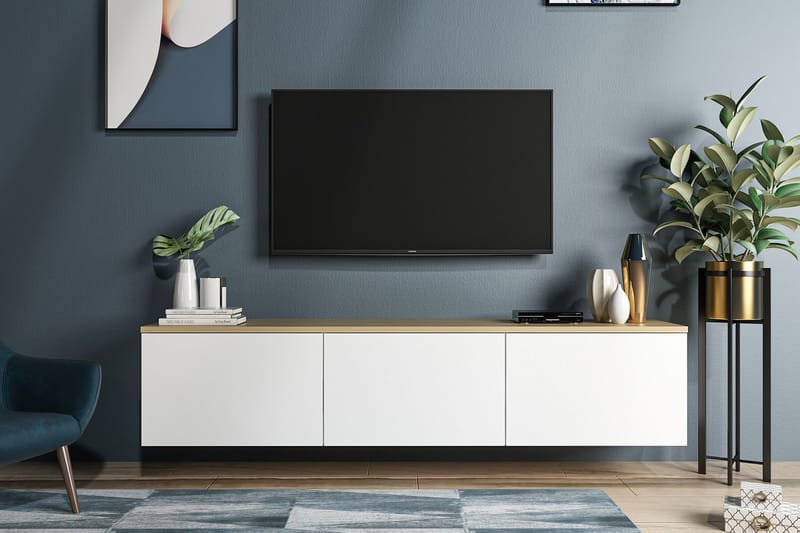 Tv-bänk 160 cm 3 Skåp - Vit/Natur - Möbler - Soffa - Sofftillbehör - Soffben