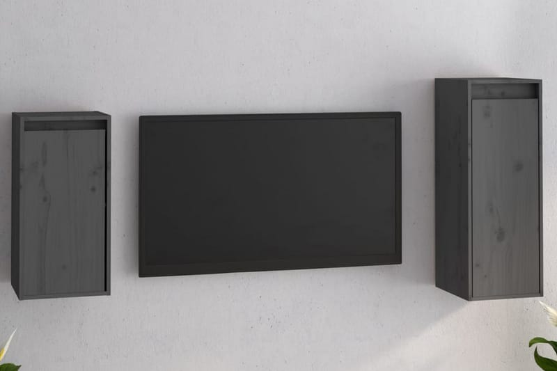 Tv-bänk 2 st grå massiv furu - Grå - Möbler - TV- & Mediamöbler - TV bänk & mediabänk