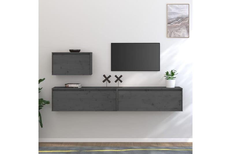 Tv-bänk 3 delar grå massiv furu - Grå - Möbler - TV- & Mediamöbler - TV bänk & mediabänk