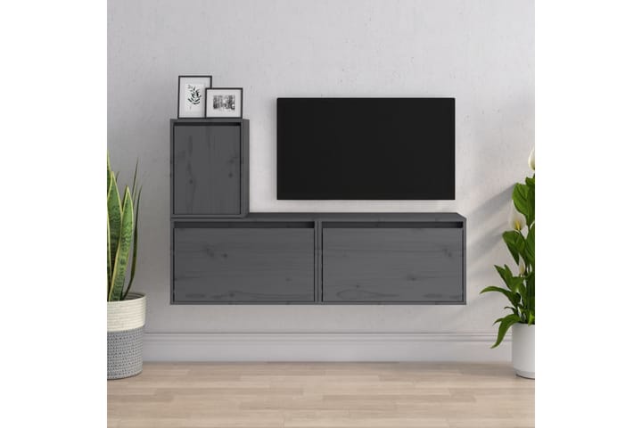 Tv-bänk 3 st grå massiv furu - Grå - Möbler - TV- & Mediamöbler - TV bänk & mediabänk