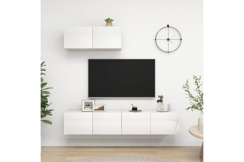 TV-bänk 3 st vit högglans spånskiva - Vit - Förvaring - Hylla - Förvaringshylla - Vinställ & vinhylla